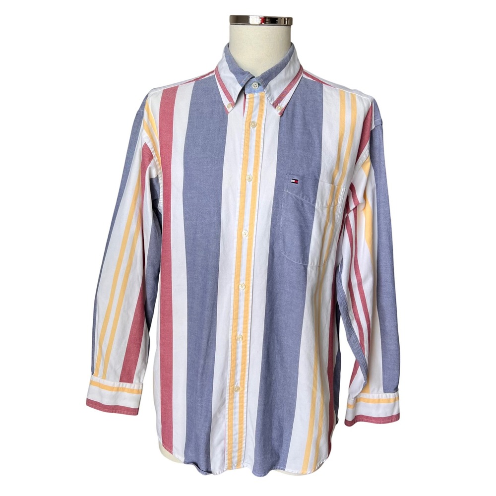 Vintage Tommy Hilfiger Mens Y2K Striped Oxford Shirt Large 210140 4/02